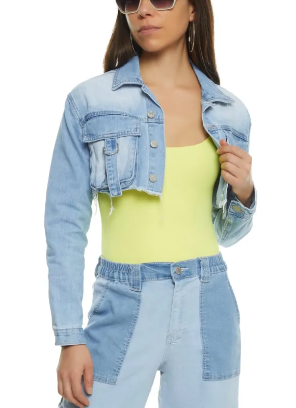 Almost Famous Cargo Pocket Cropped Jean Jacket sold by Rainbow