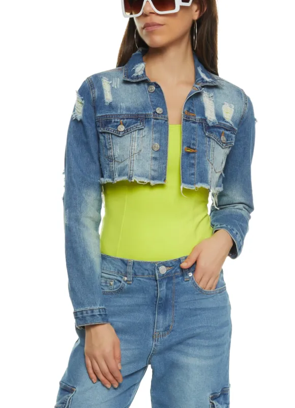 Almost Famous Distressed Cropped Jean Jacket sold by Rainbow