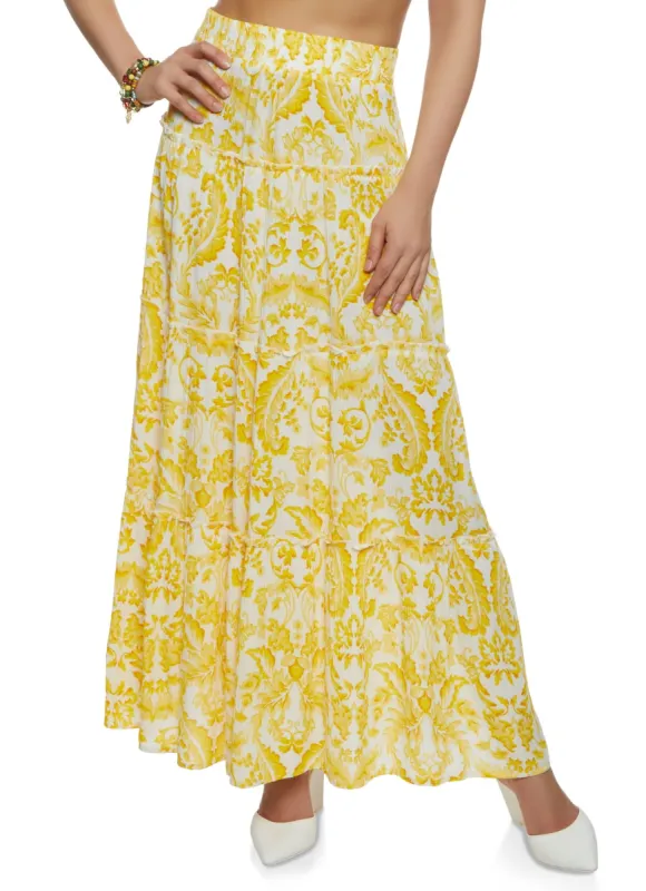 Paisley Print Tiered Maxi Skirt made by Rainbow