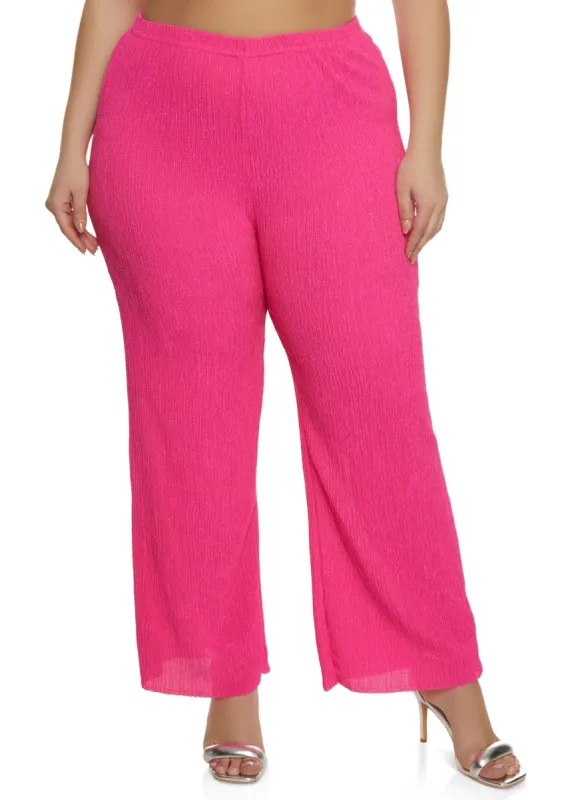Plus Size Textured Knit Wide Leg Pants sold by Rainbow