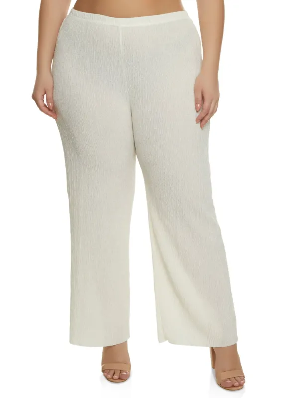 Plus Size Textured Knit Wide Leg Pants sold by Rainbow