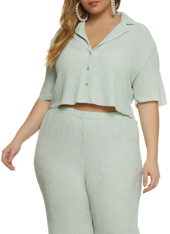 Plus Size Textured Knit Button Front Shirt sold by Rainbow