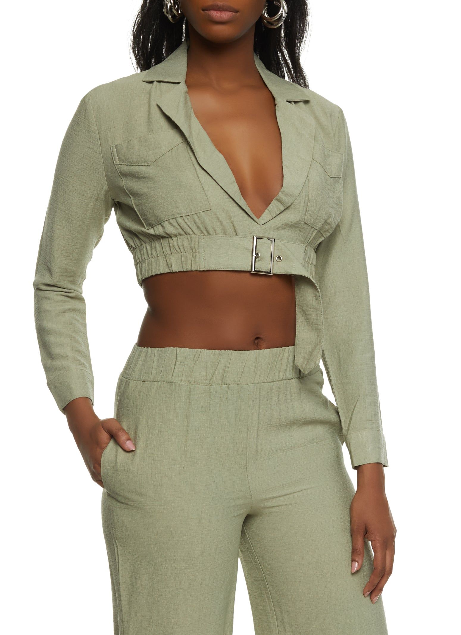 Linen Long Sleeve Belted Blazer sold by Rainbow