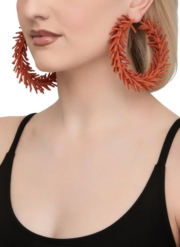 Solid Faux Suede Fringe Hoop Earrings sold by Rainbow