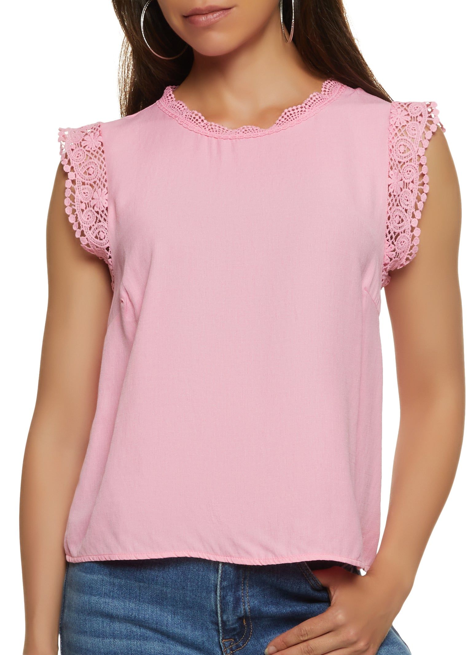 Sleeveless Crochet Trim Blouse sold by Rainbow