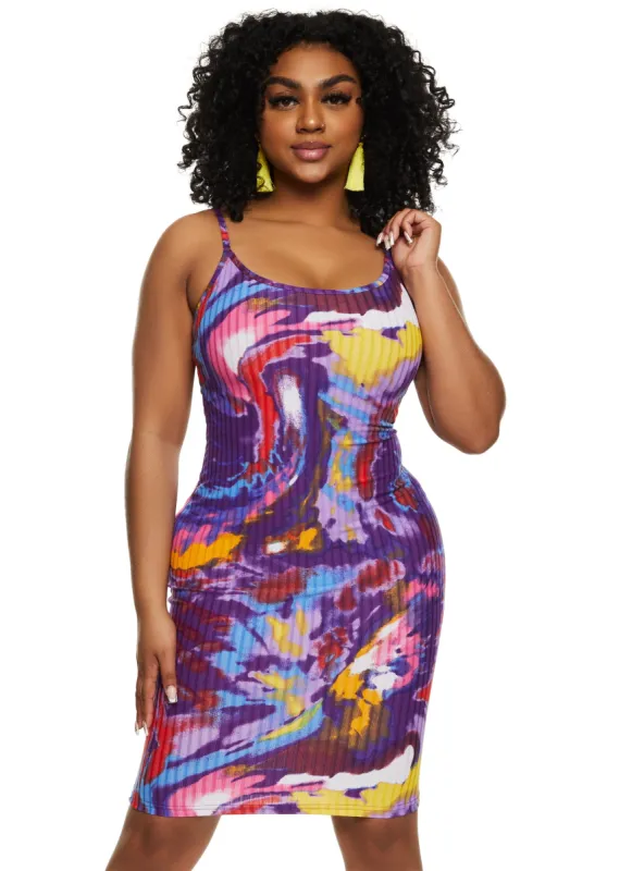Ribbed Psychedelic Print Cami Dress sold by Rainbow