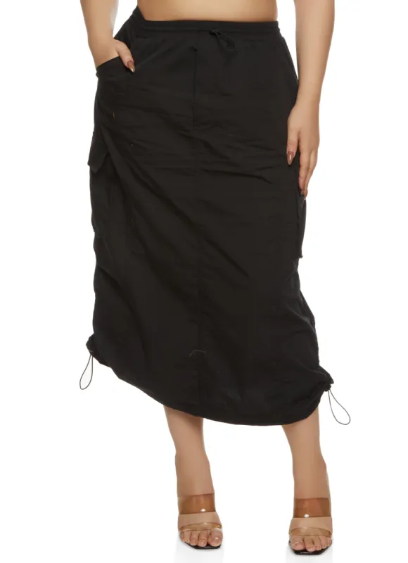 Plus Size Toggle Drawstring Utility Maxi Skirt sold by Rainbow