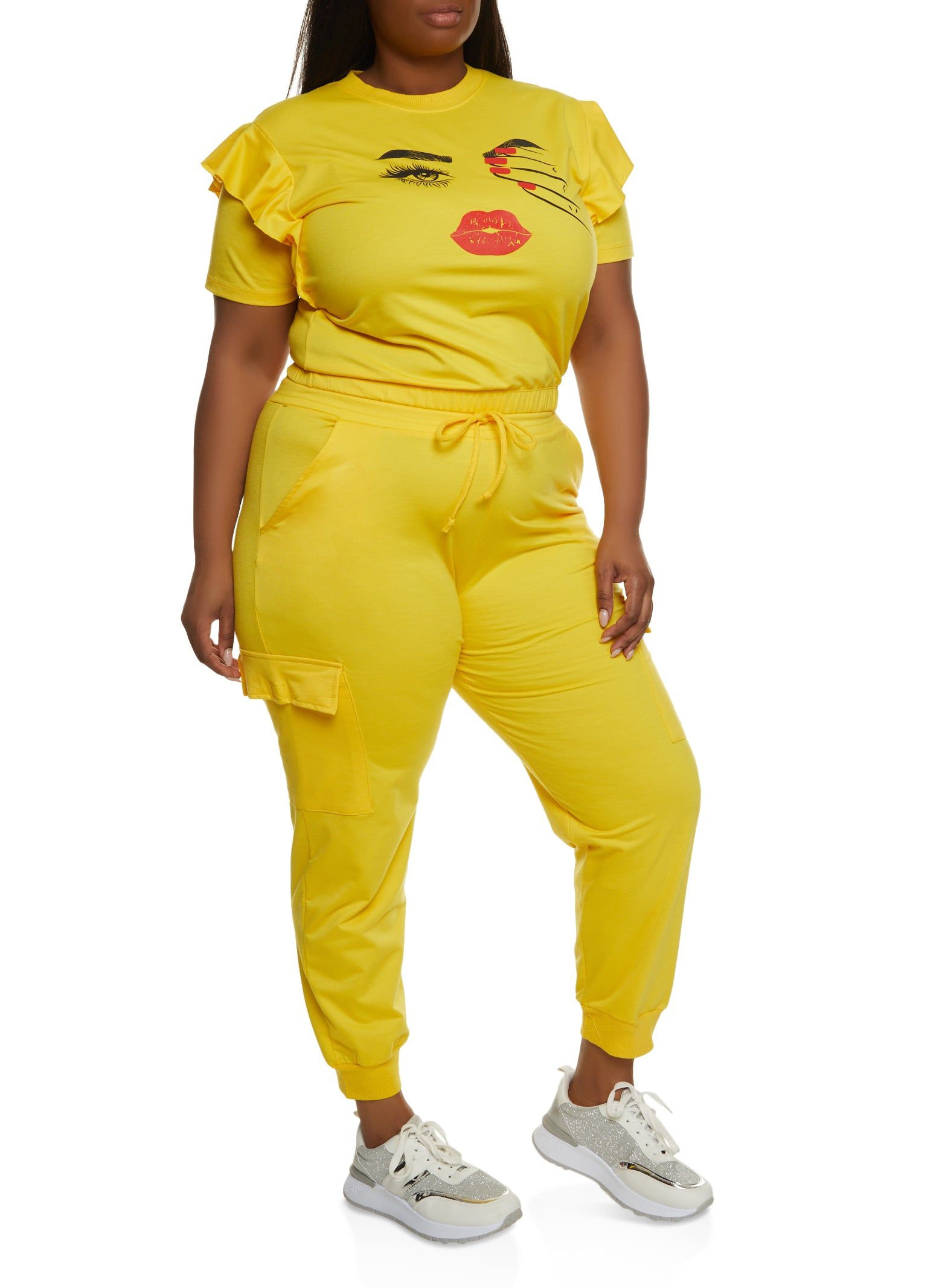 Plus Size Ruffle Sleeve Cropped Graphic Tee sold by Rainbow product image thumbnail 2