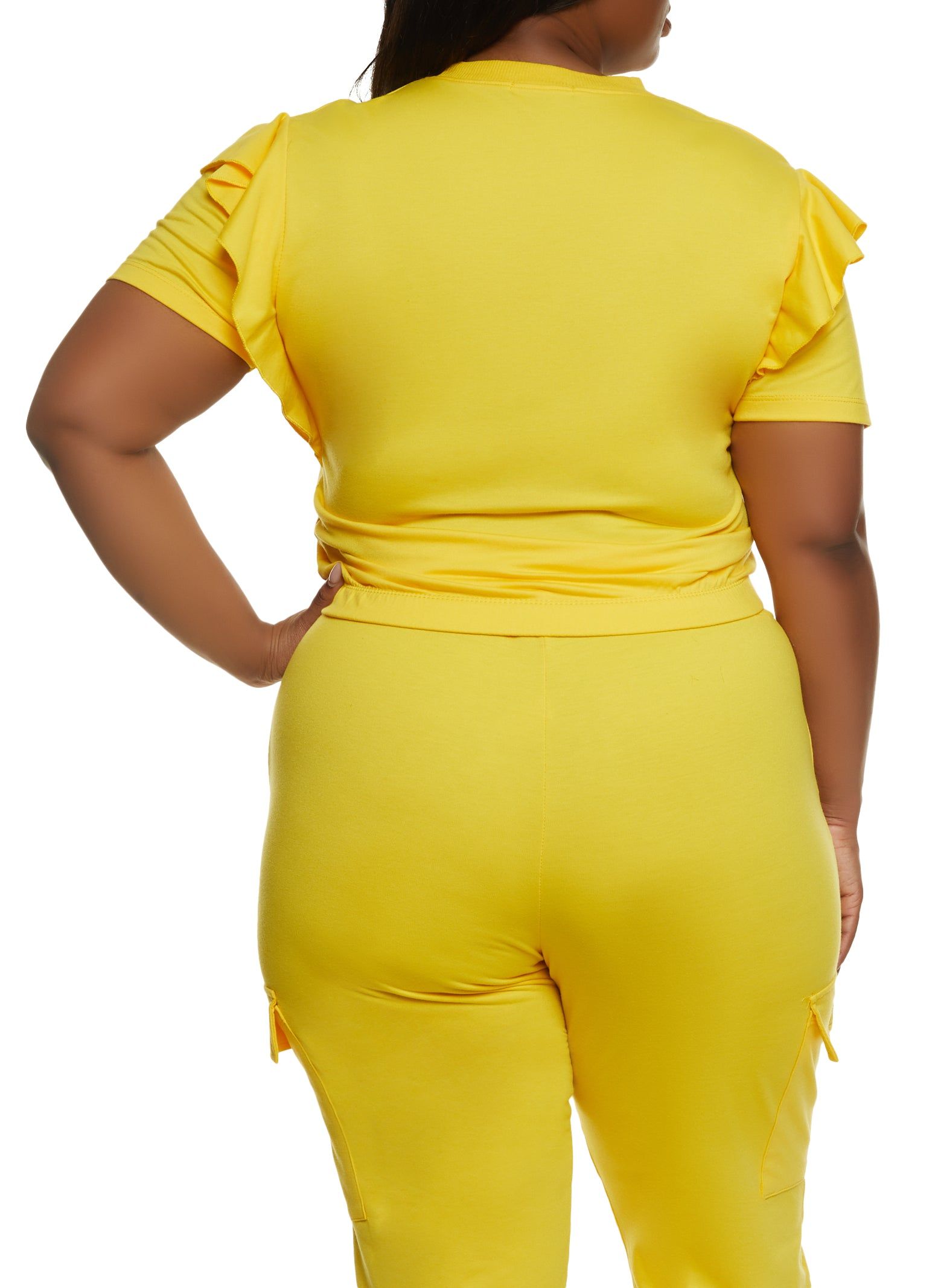 Plus Size Ruffle Sleeve Cropped Graphic Tee sold by Rainbow product image thumbnail 3