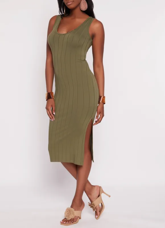 Ribbed Scoop Neck Midi Tank Dress sold by Rainbow