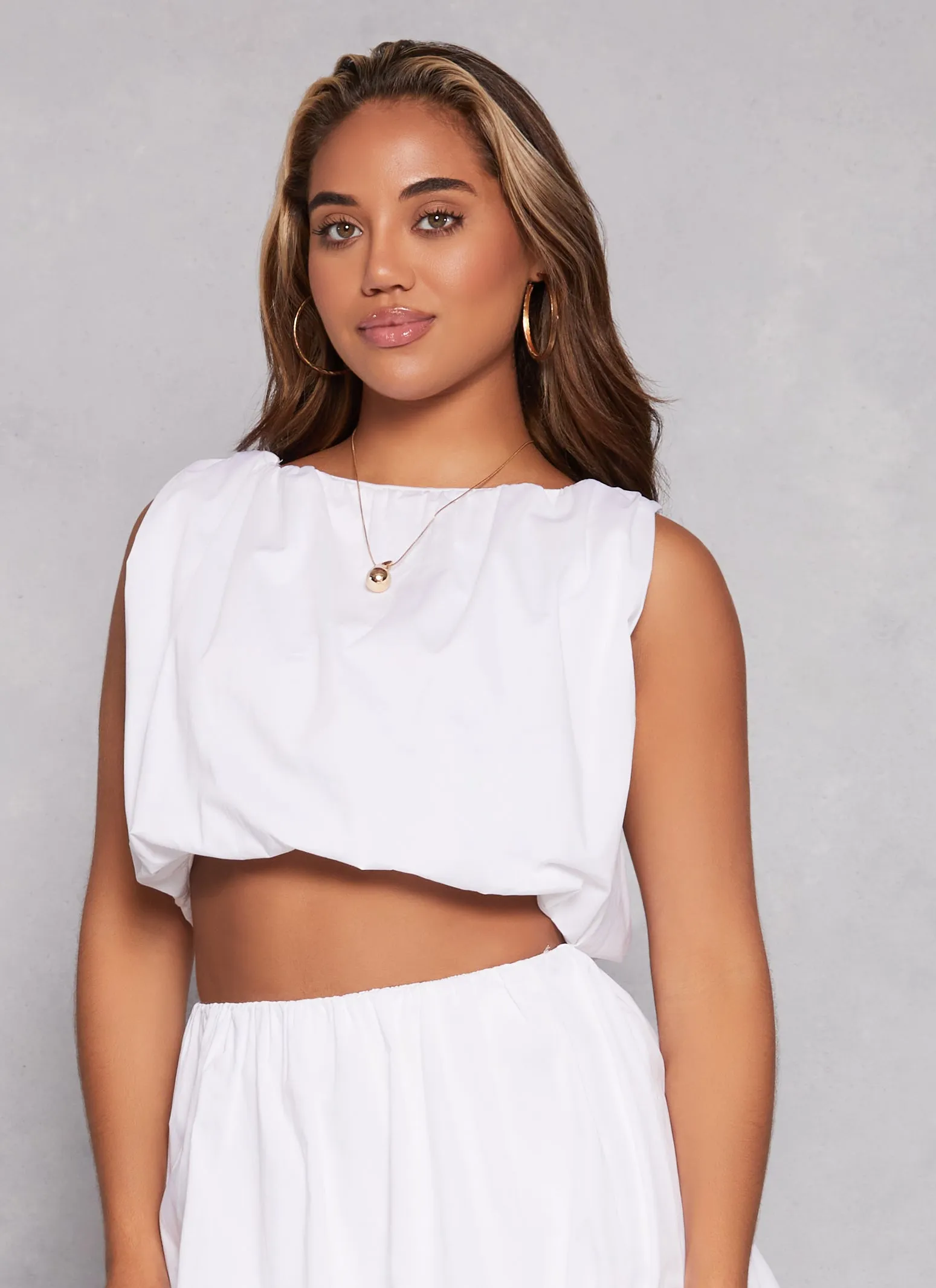 Poplin Ruched Balloon Crop Top sold by Rainbow