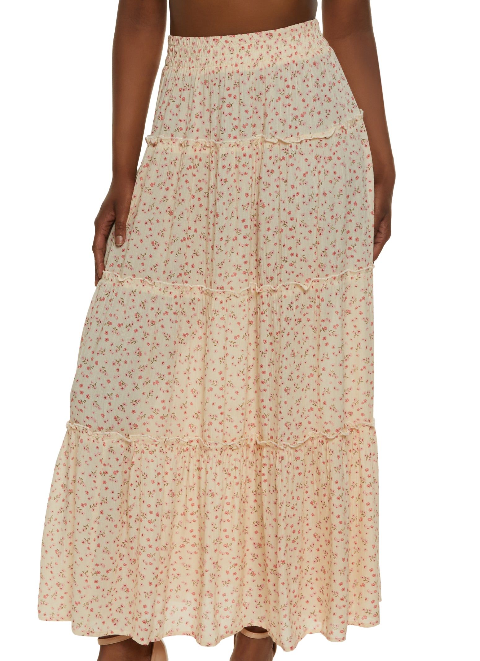 Floral Tiered Maxi Skirt sold by Rainbow