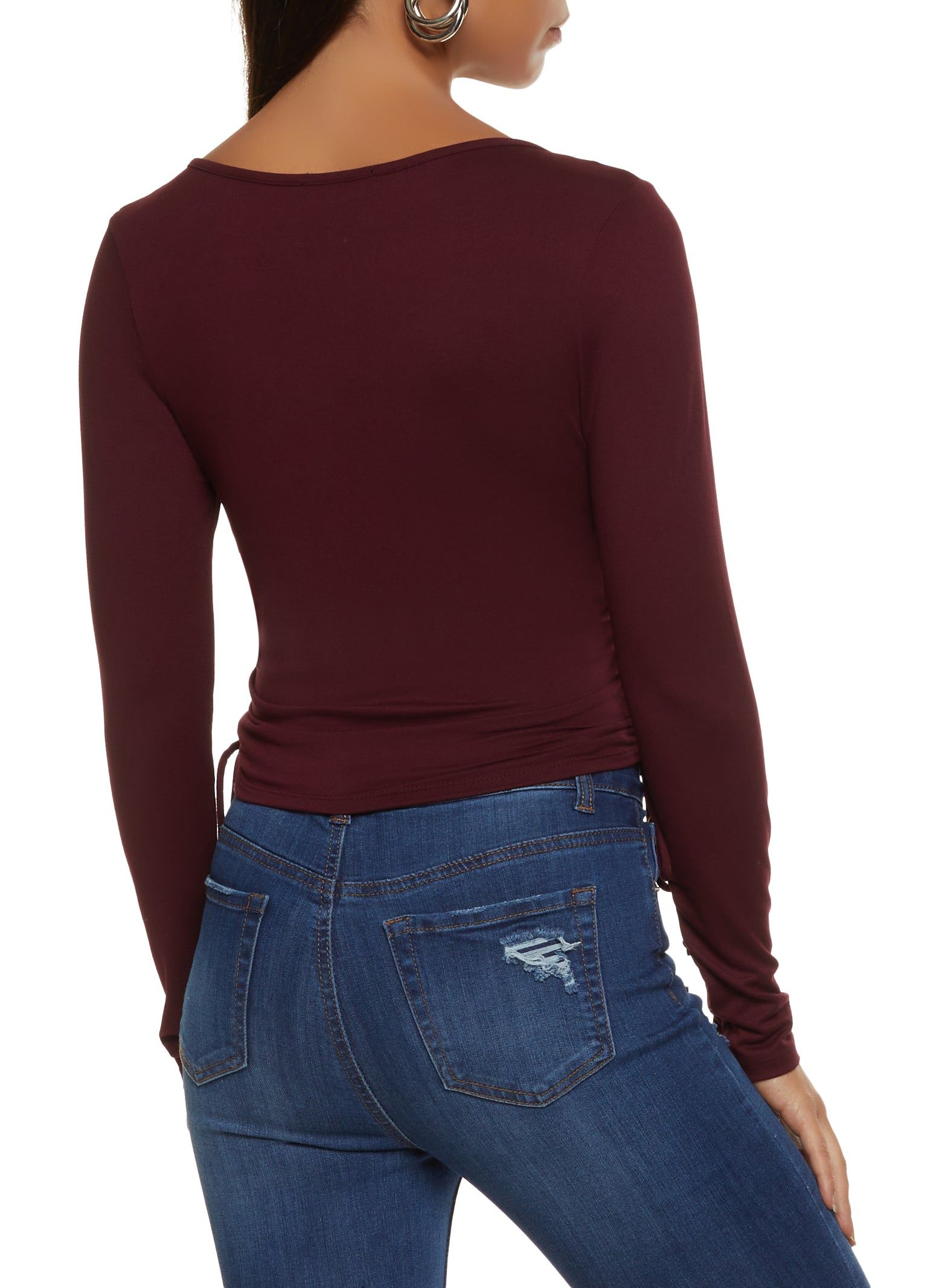 Solid Ruched Long Sleeve Wrap Top sold by Rainbow product image thumbnail 2