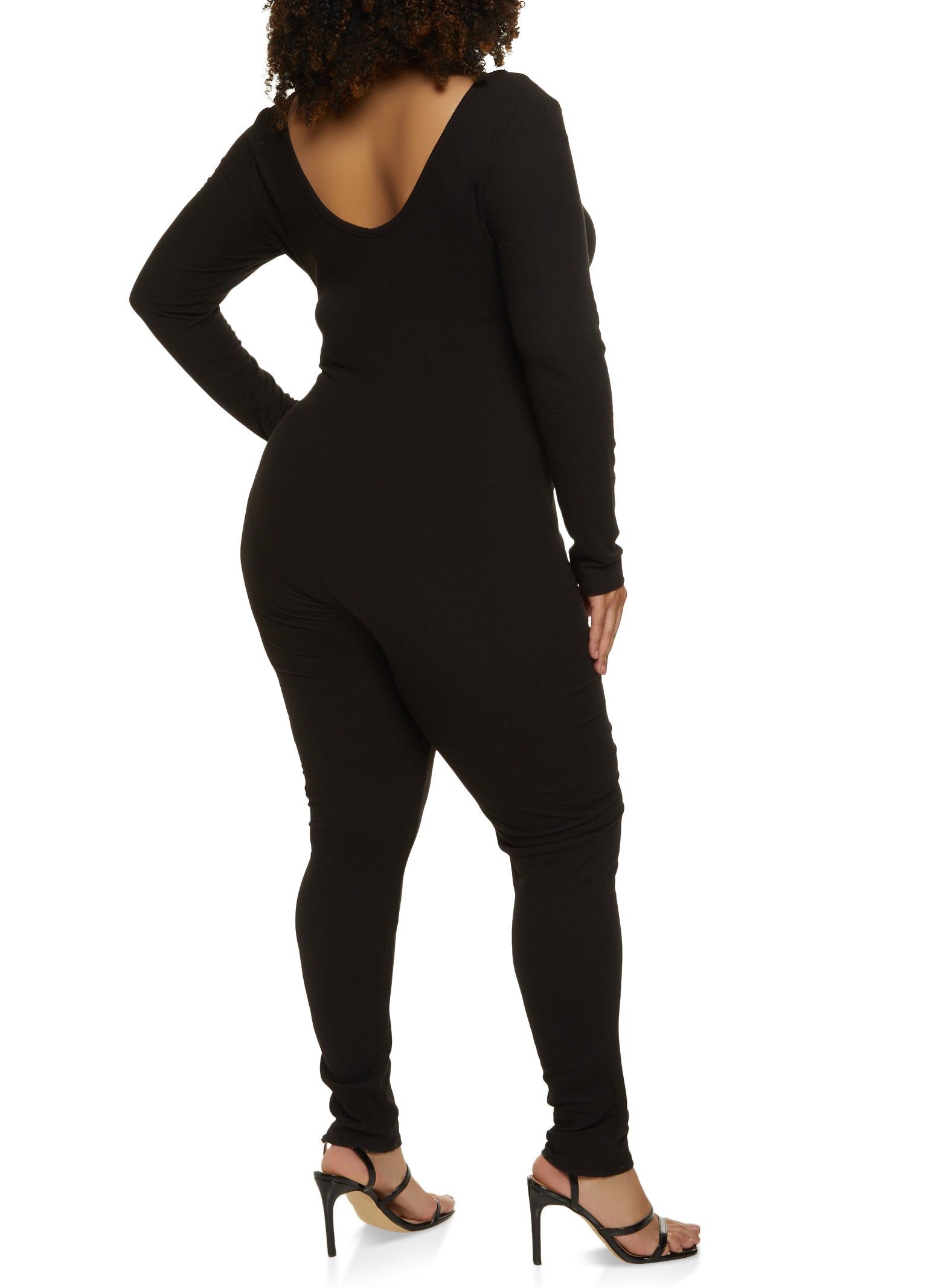 Plus Size Rib Knit Notch Neck Long Sleeve Catsuit sold by Rainbow product image thumbnail 3