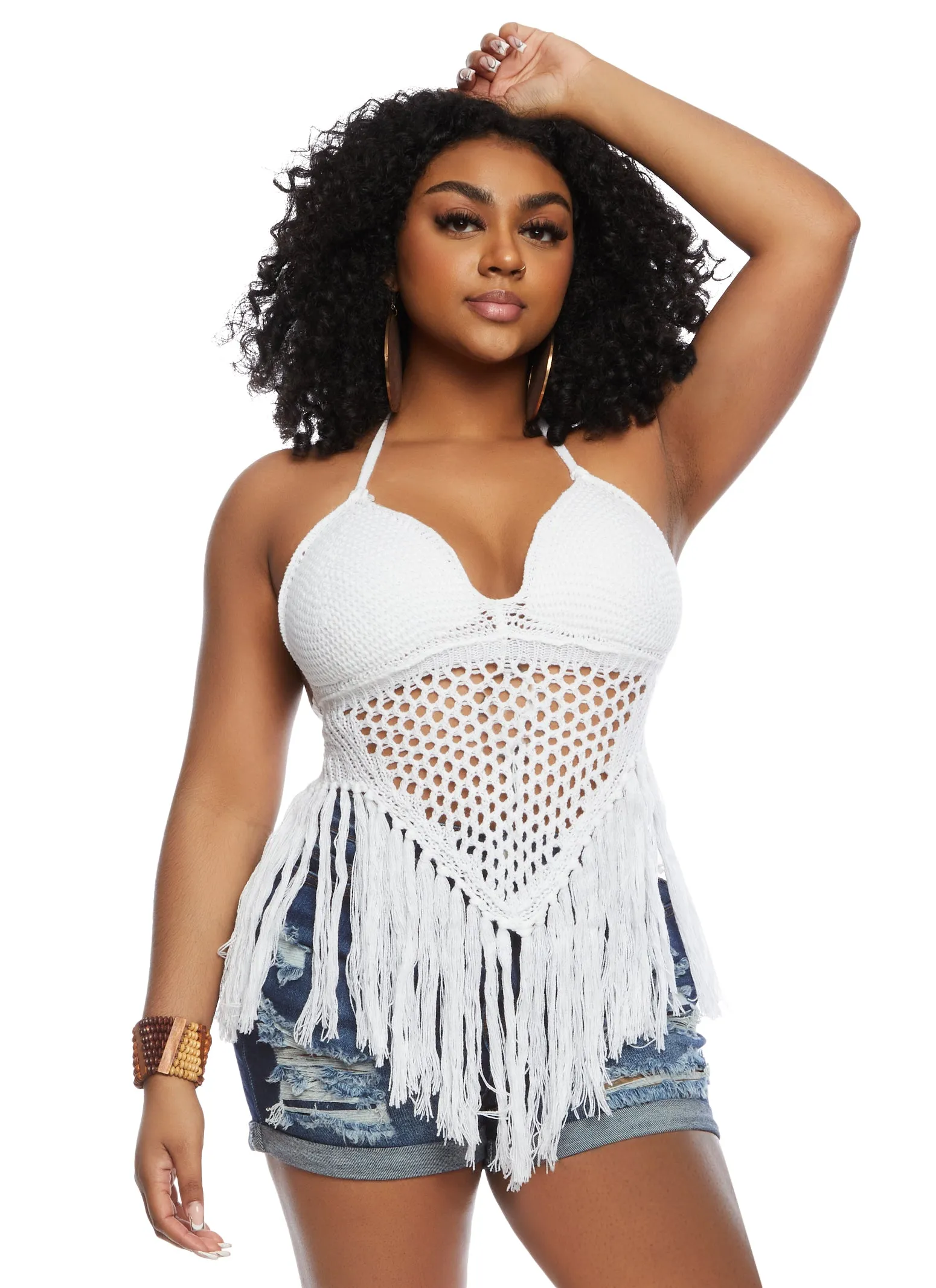 Crochet Fringe Halter Top sold by Rainbow
