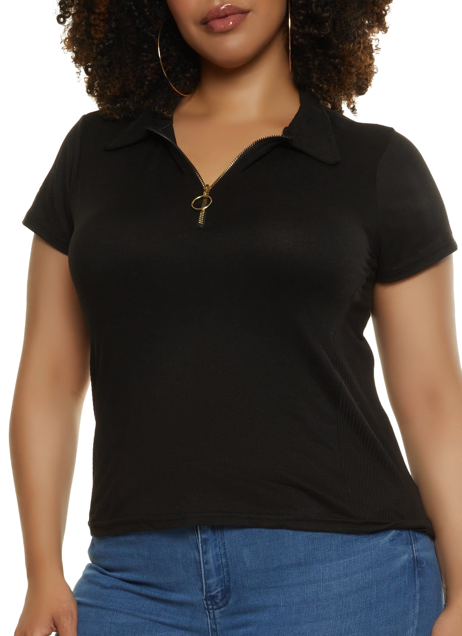 Plus Size Solid Half Zip Polo Shirt sold by Rainbow