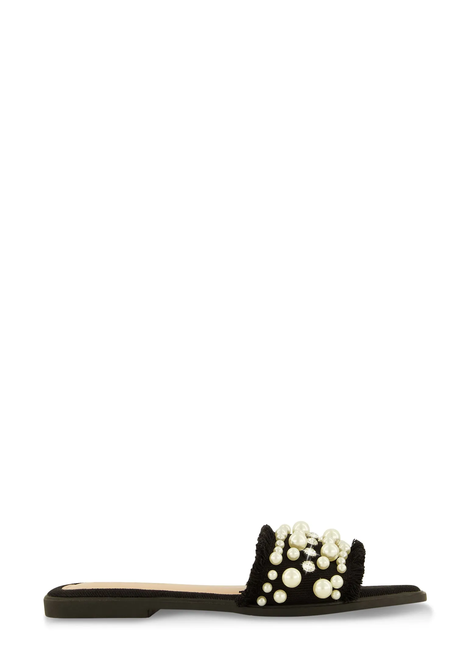Frayed Faux Pearl Rhinestone Band Slide Sandals sold by Rainbow product image thumbnail 2