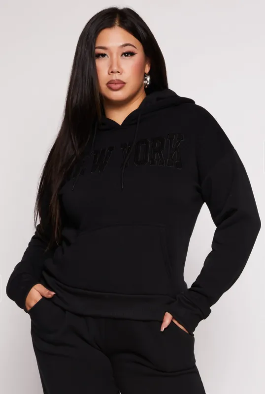 Plus Size New York Chenille Graphic Pullover Hoodie sold by Rainbow