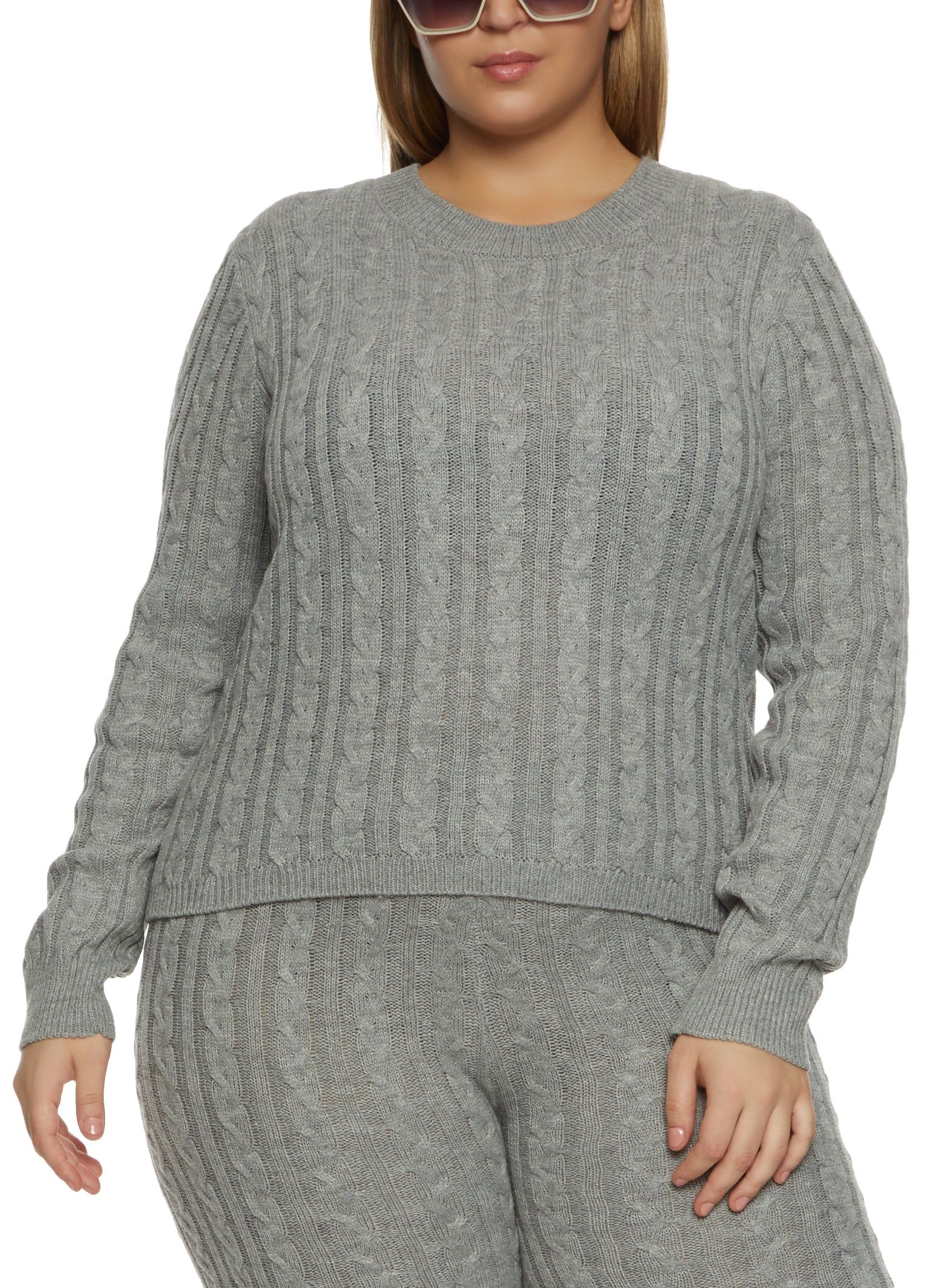 Plus Size Cable Knit Pullover Sweater sold by Rainbow