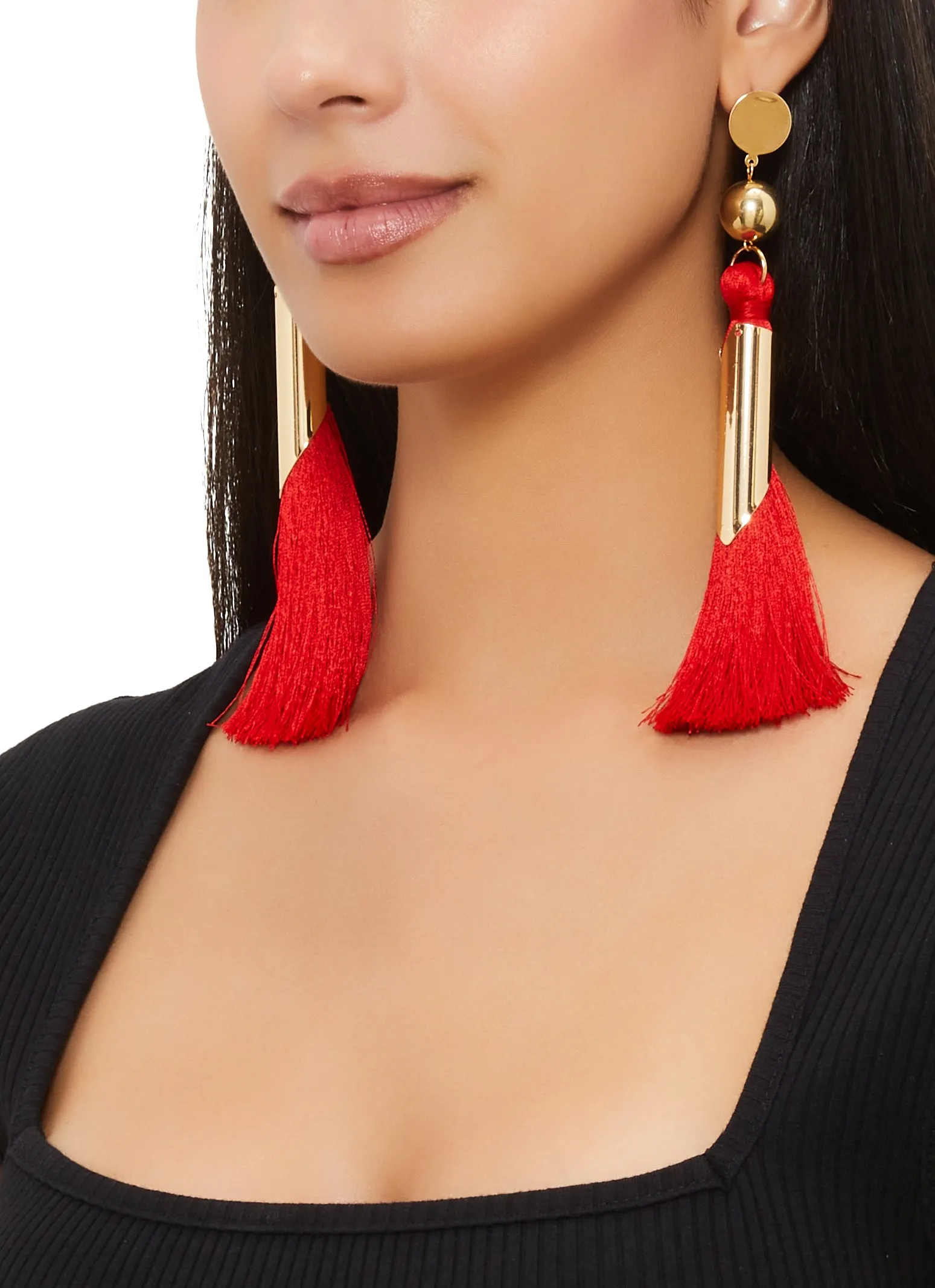 Metallic Tube Tassle Earrings sold by Rainbow