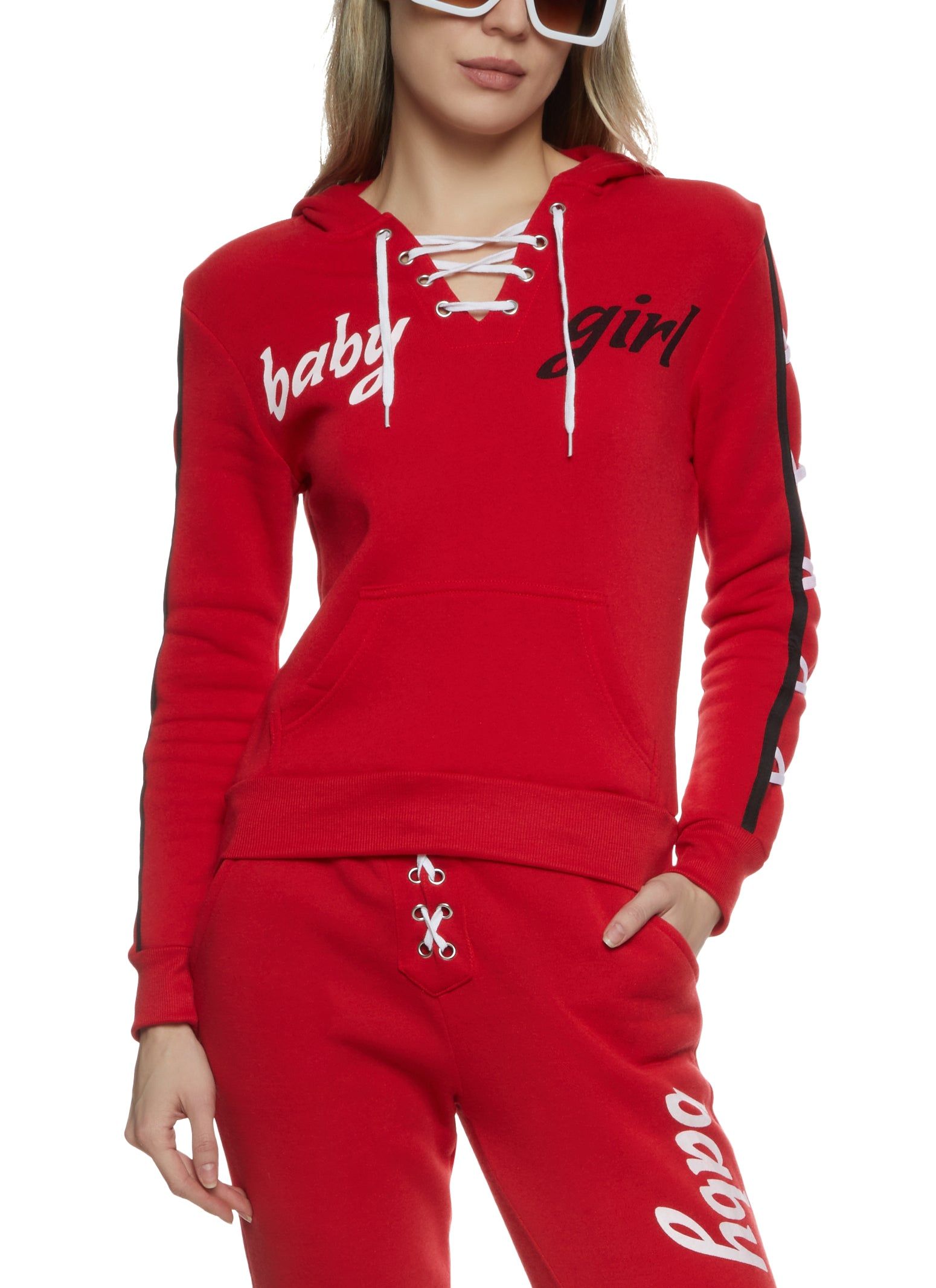 Baby Girl Lace Up Graphic Pullover Hoodie sold by Rainbow