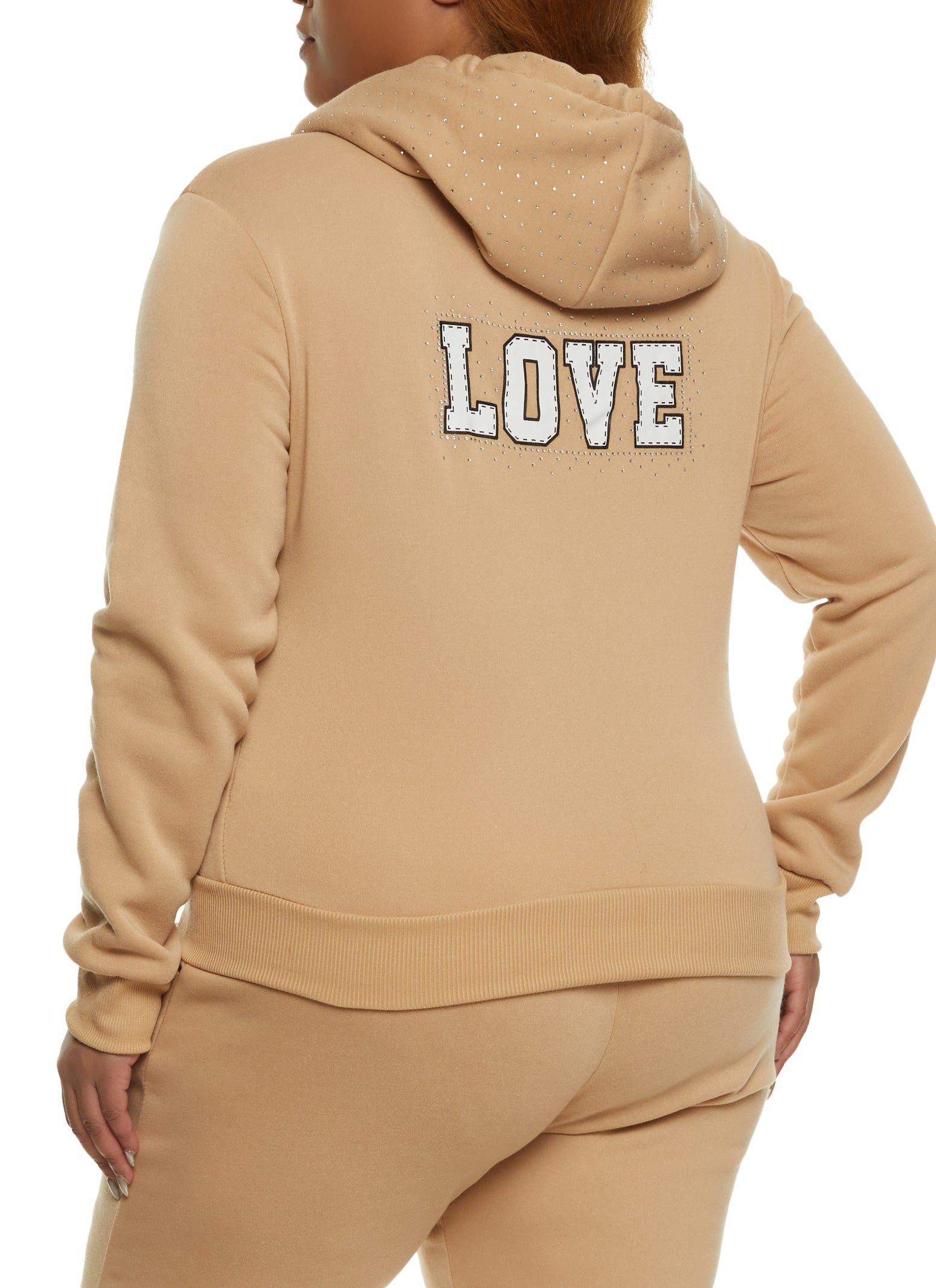 Plus Size Love Rhinestone Graphic Zip Front Hoodie sold by Rainbow product image thumbnail 3