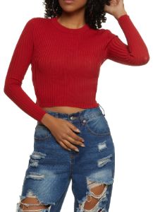 Ribbed Knit Lace Up Back Crop Top sold by Rainbow