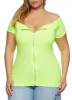 Plus Size Ribbed Zip Front Off the Shoulder Top sold by Rainbow