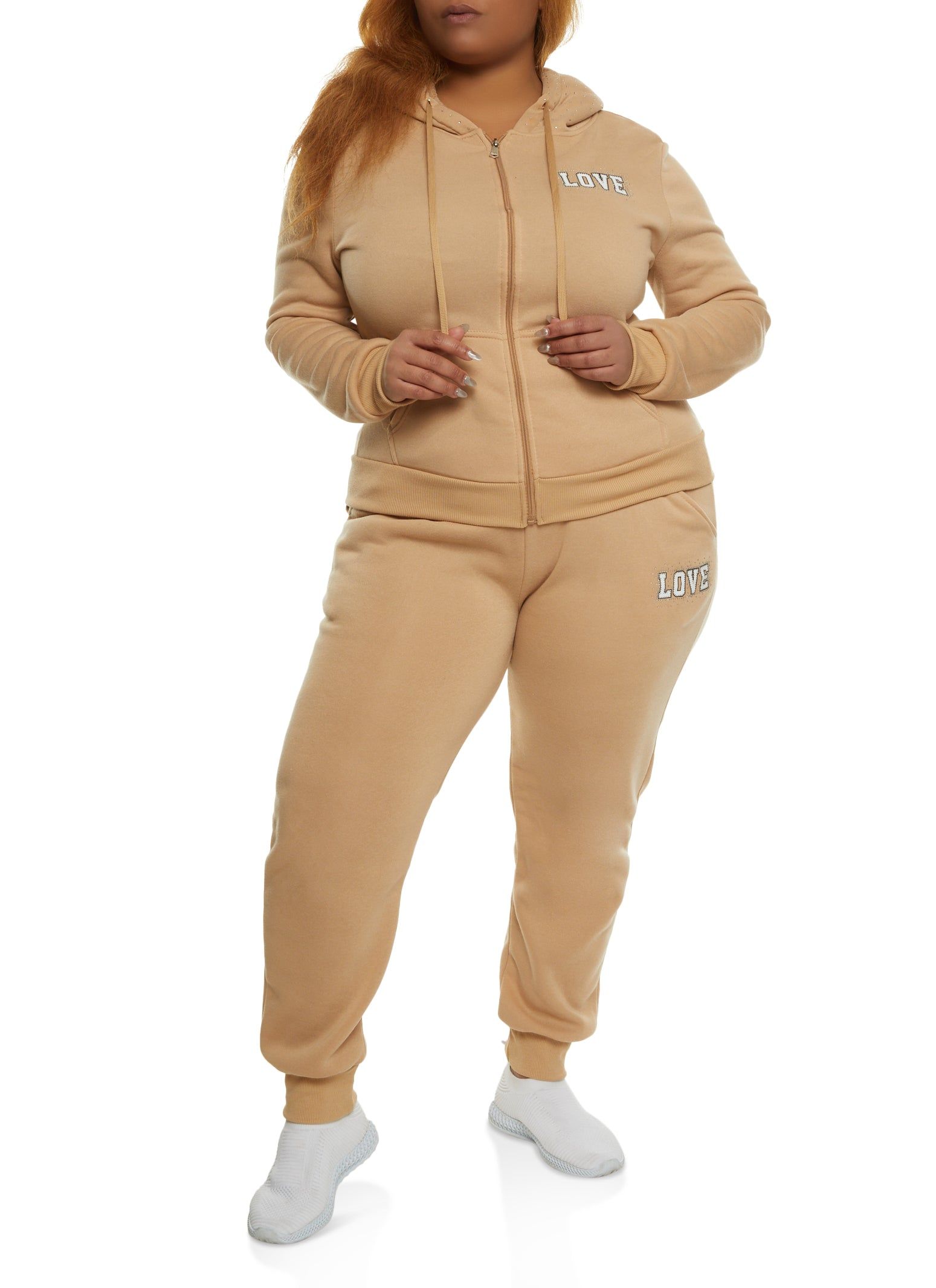 Plus Size Love Rhinestone Graphic Zip Front Hoodie sold by Rainbow product image thumbnail 2