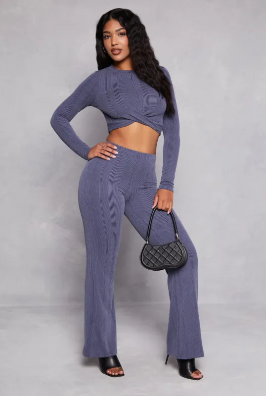 Ribbed Knit Wide Leg High Waist Pants sold by Rainbow