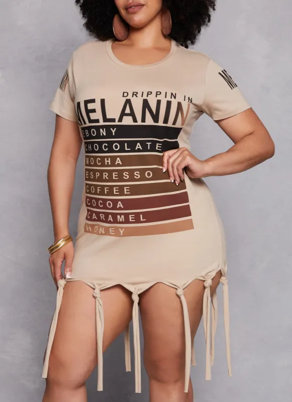 Plus Size Drippin In Melanin Knot Hem Graphic T Shirt Dress sold by Rainbow