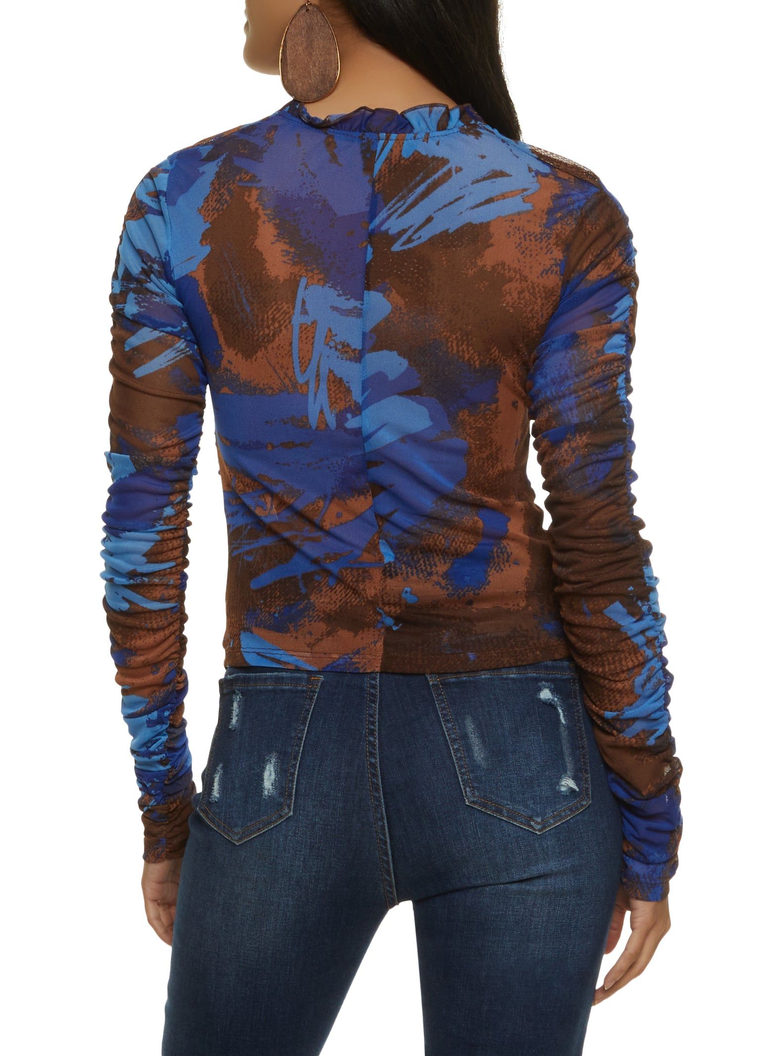 Printed Mesh Ruched Lace Up Top sold by Rainbow product image thumbnail 2