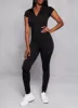 Seamless Ribbed Collared Zip Front Jumpsuit sold by Rainbow