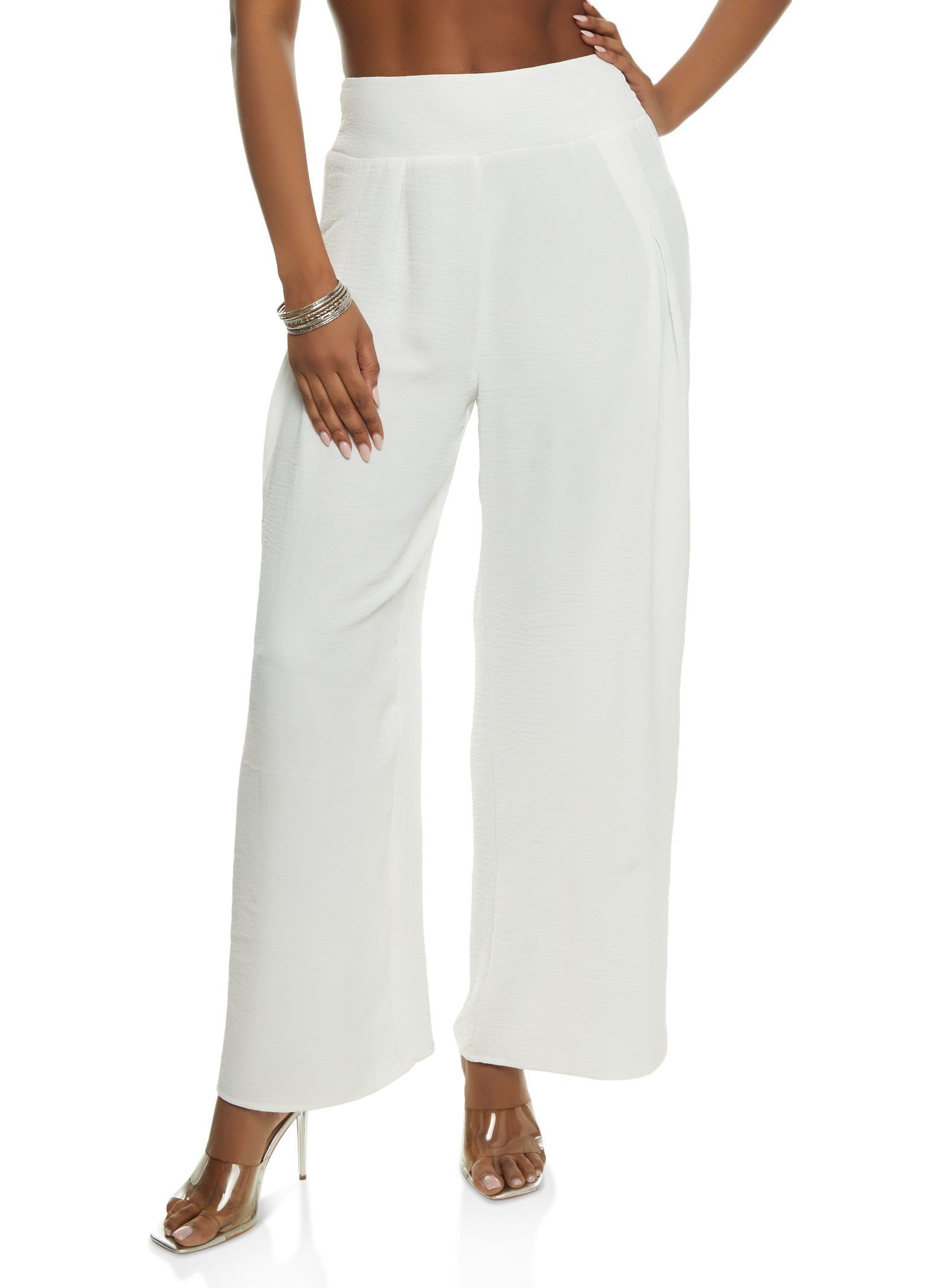 Crepe Knit Smocked Detail Wide Leg Pants sold by Rainbow