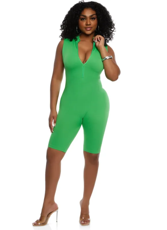Seamless Ribbed Zip Front Romper sold by Rainbow