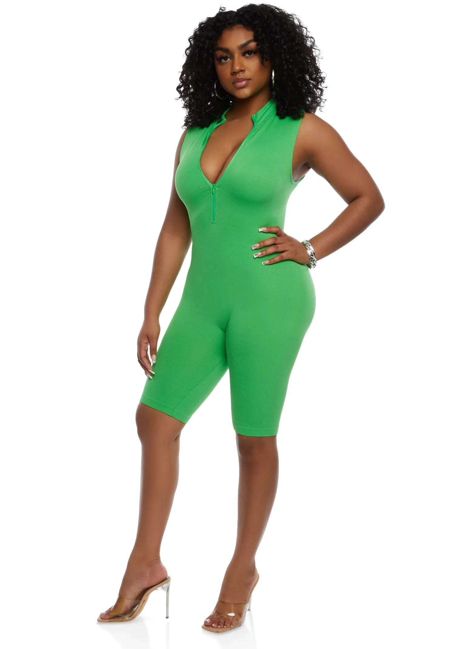 Seamless Ribbed Zip Front Romper sold by Rainbow product image thumbnail 2
