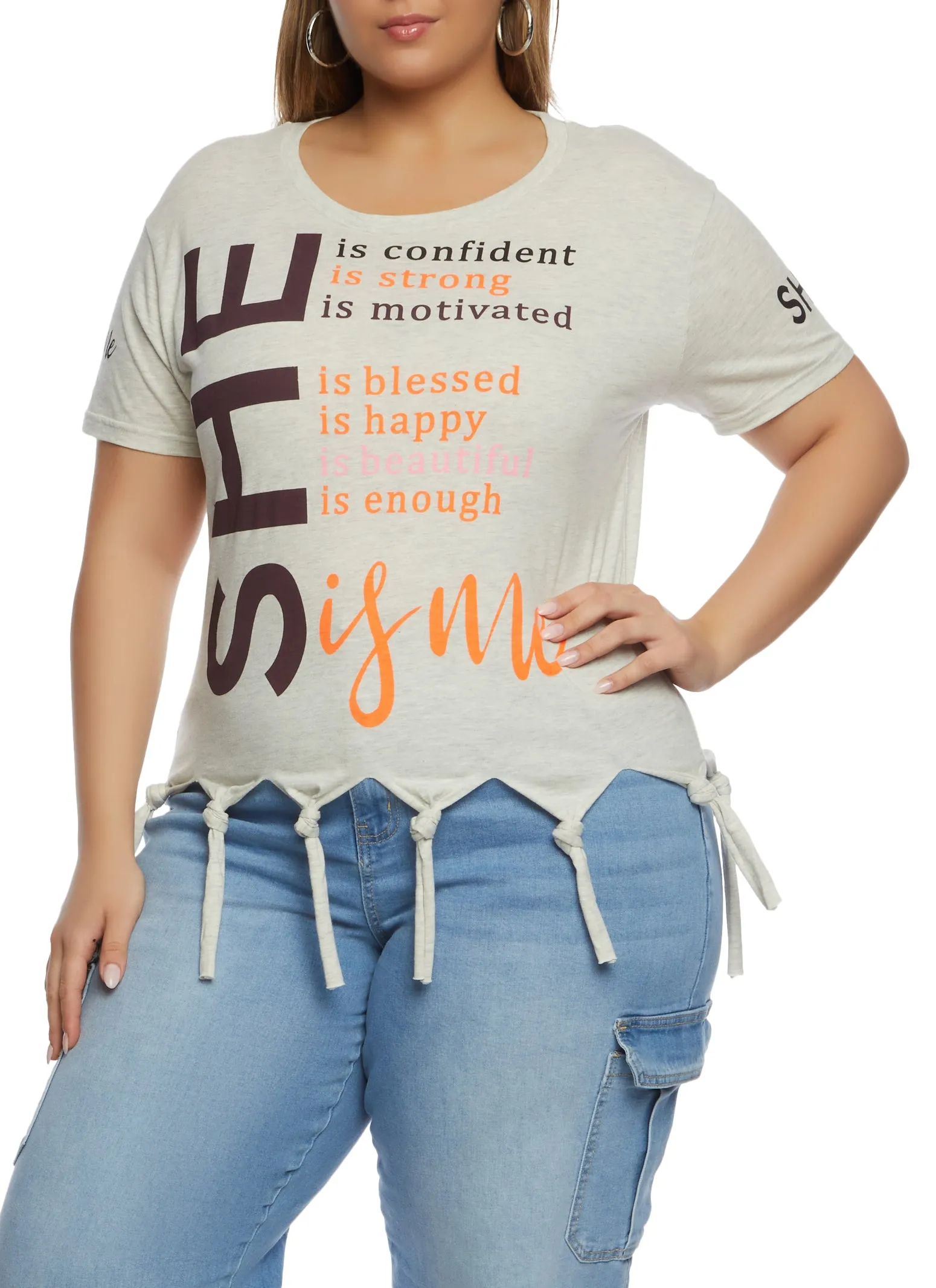 Plus Size She Is Me Graphic Knot Fringe Tee sold by Rainbow product image thumbnail 2