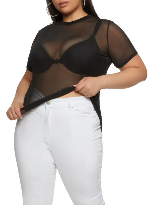 Plus Size Mesh Short Sleeve Crew Neck T Shirt sold by Rainbow