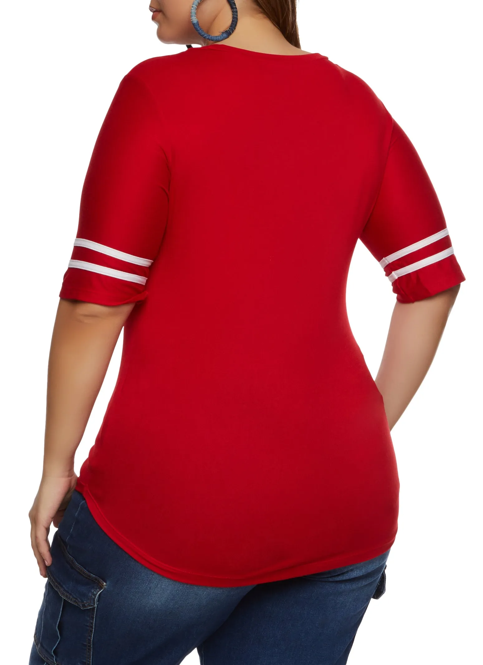 Plus Size Varsity Striped Sleeve T Shirt sold by Rainbow product image thumbnail 2