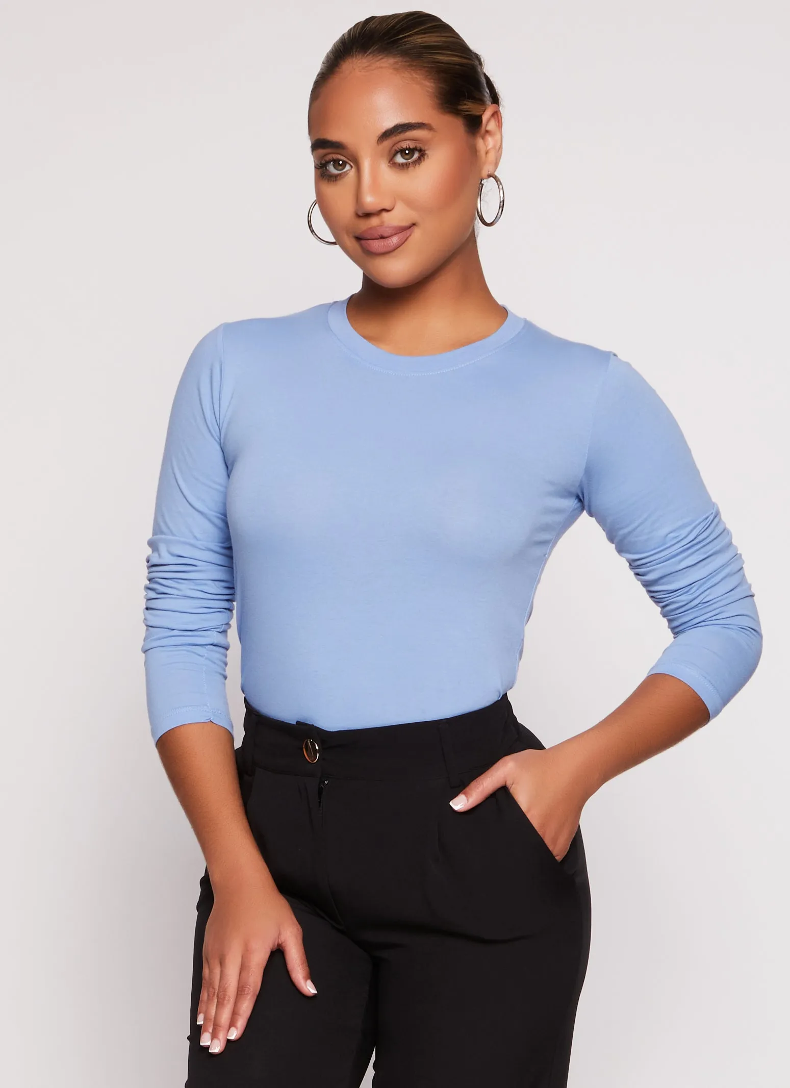 Basic Crew Neck Long Sleeve T Shirt sold by Rainbow