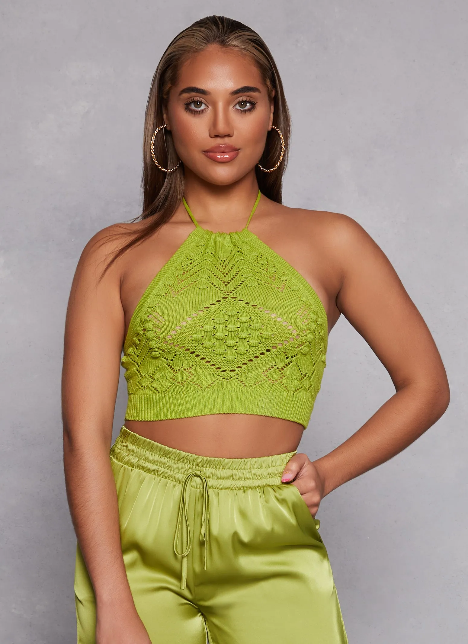 Crochet Cropped Halter Top sold by Rainbow
