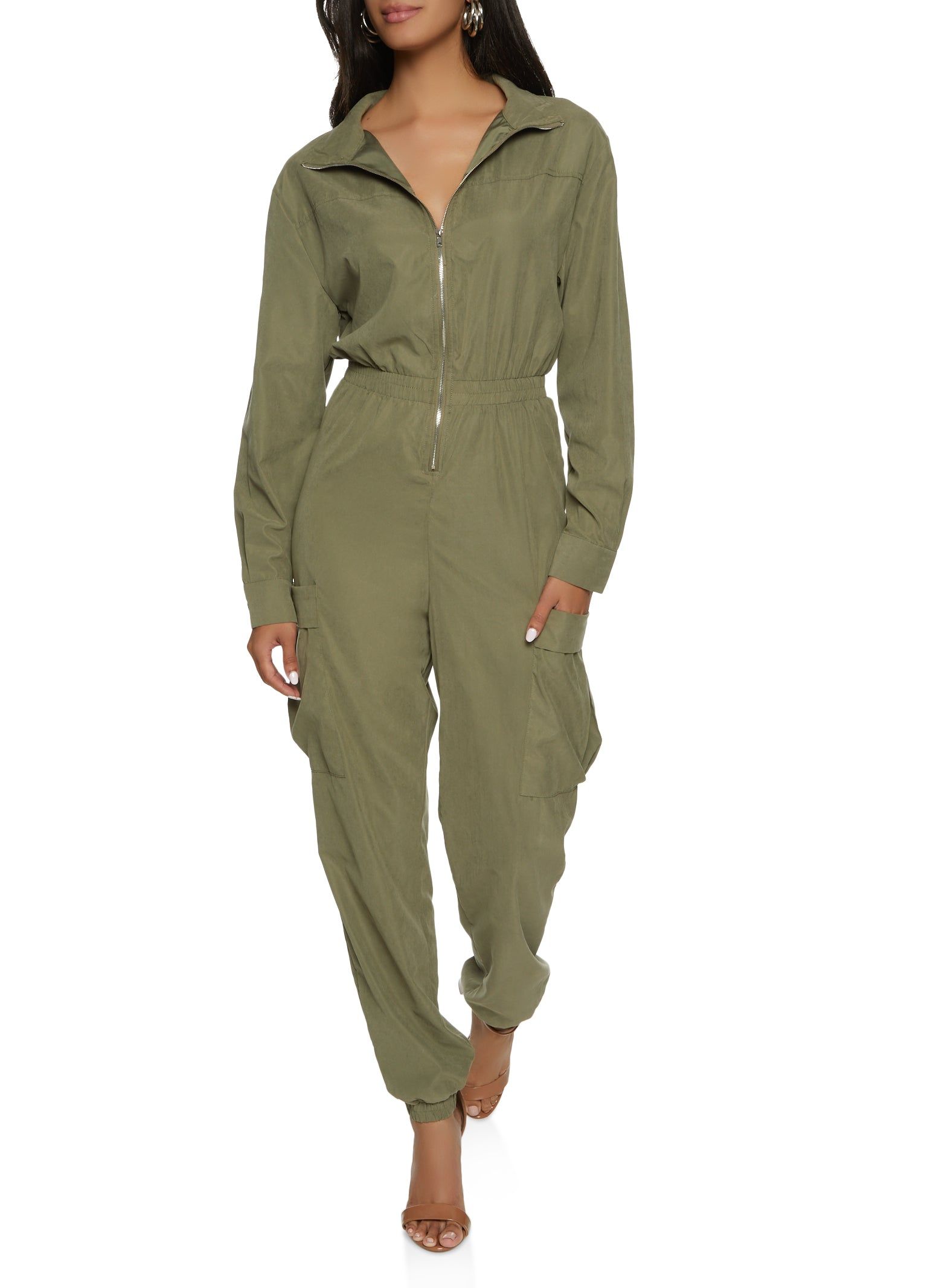 Zip Up Cargo Jumpsuit sold by Rainbow