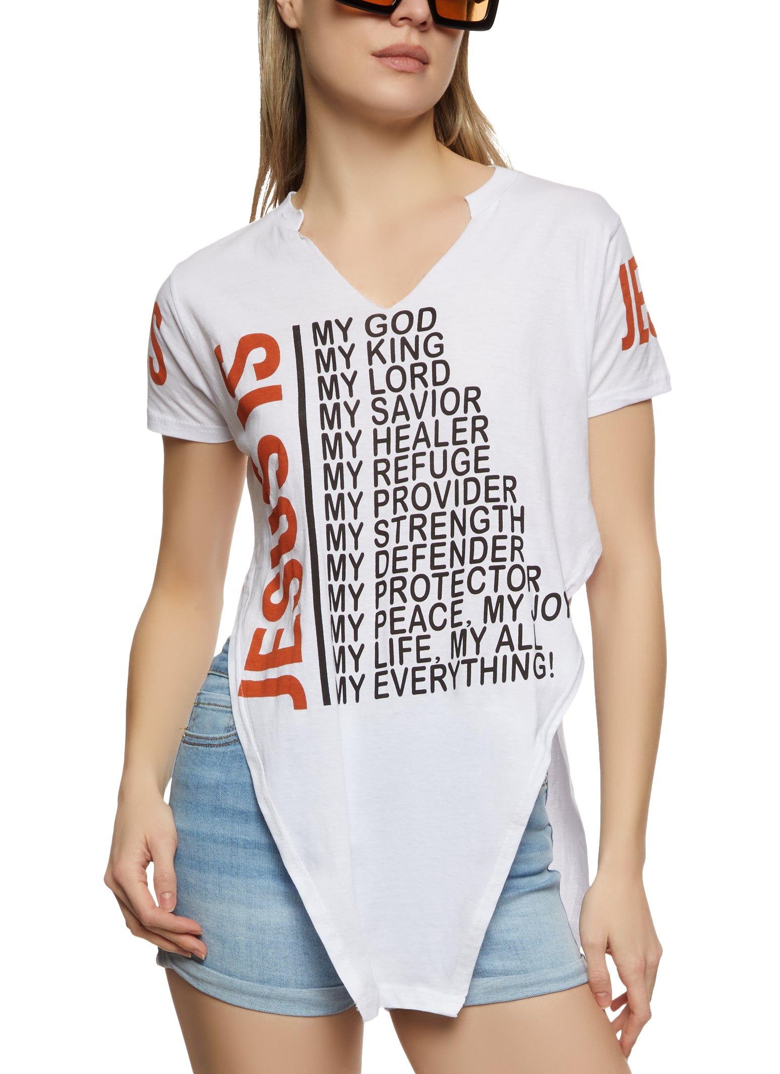 Jesus Is Graphic Notch Neck Tunic Tee sold by Rainbow