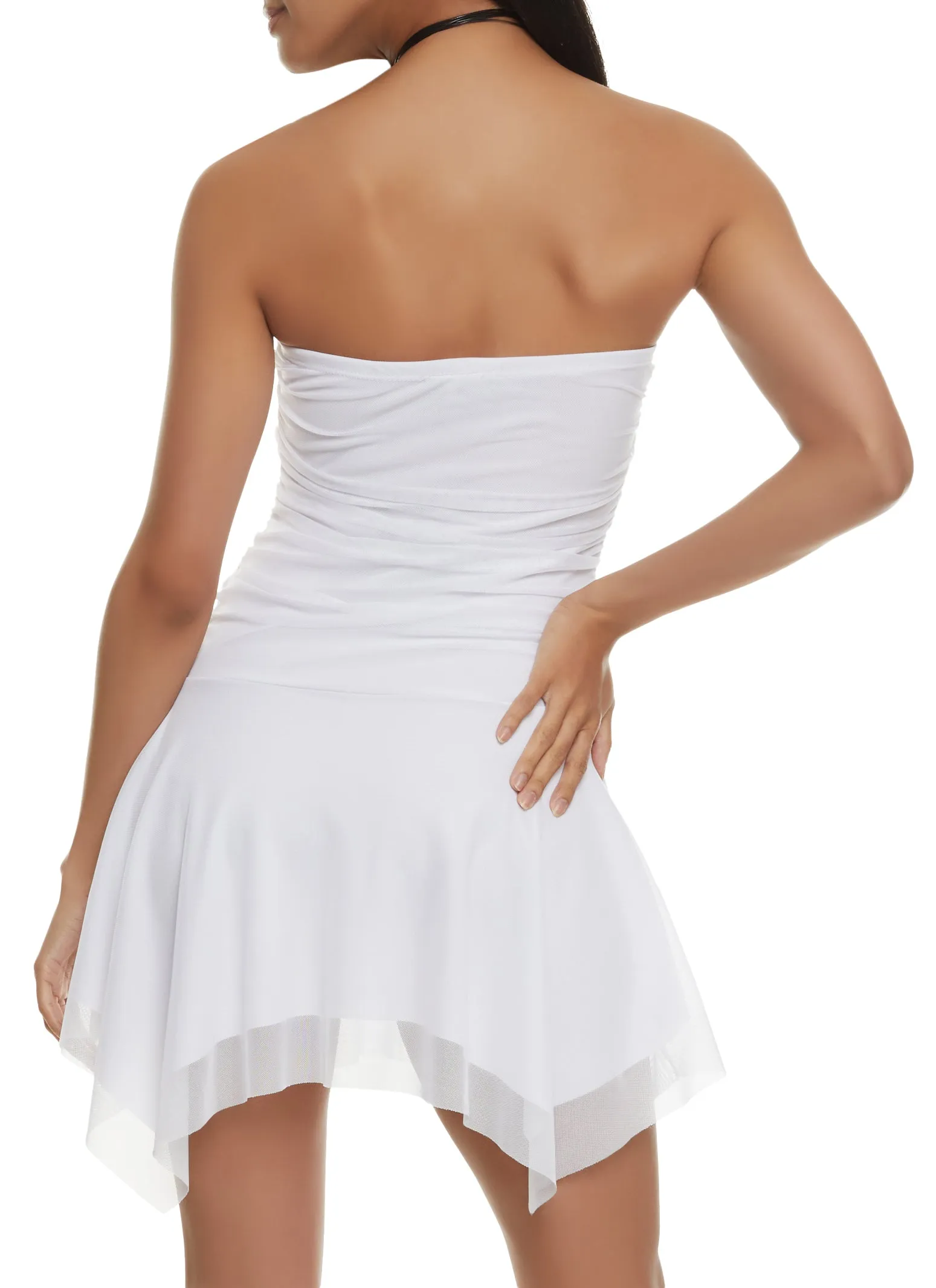 Mesh Strapless Ruched Asymmetrical Dress sold by Rainbow product image thumbnail 3