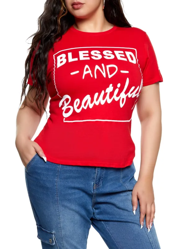 Plus Size Blessed and Beautiful Graphic Tee sold by Rainbow