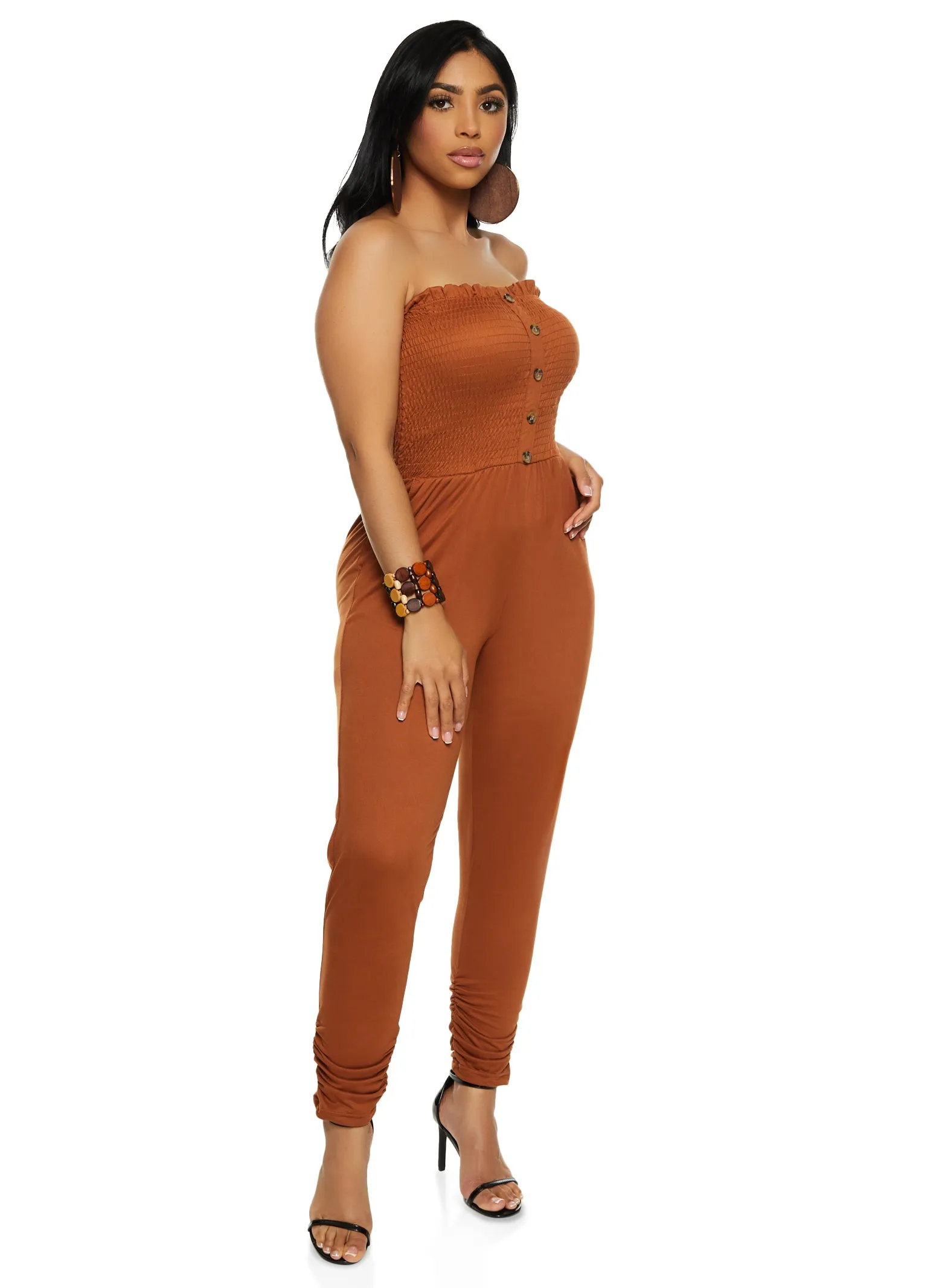 Smocked Faux Button Strapless Tube Jumpsuit sold by Rainbow product image thumbnail 2