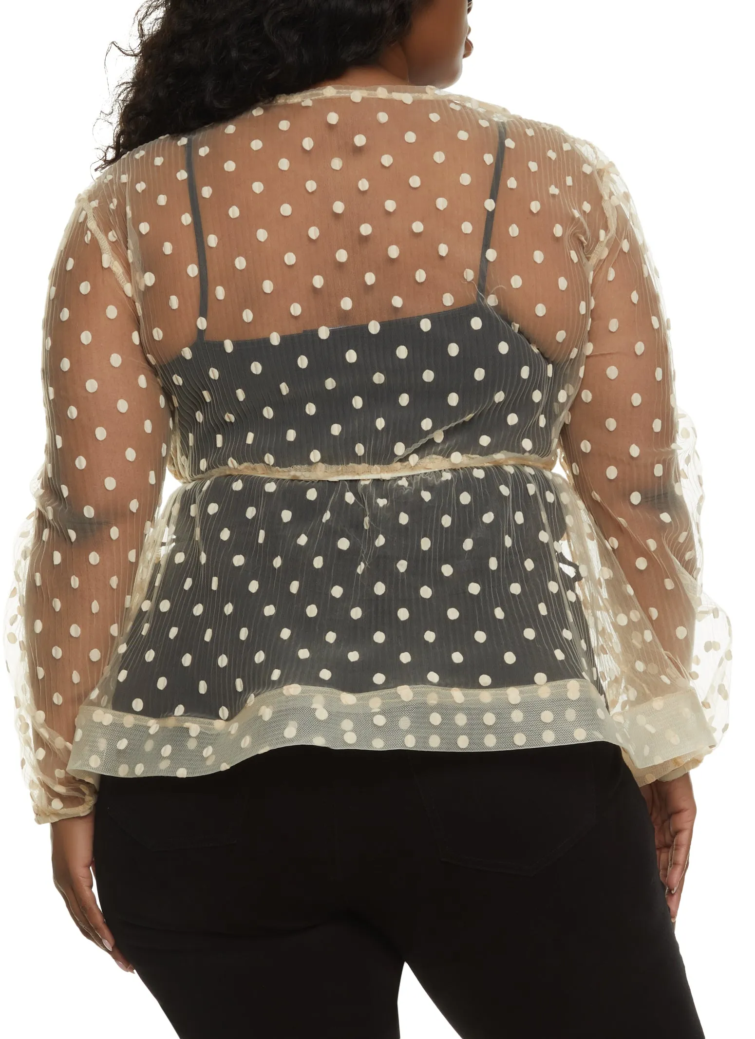 Plus Size Polka Dot Lace Tie Waist Blouse sold by Rainbow product image thumbnail 2