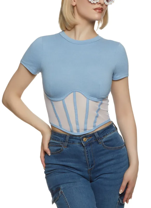 Mesh Bustier Cropped Tee sold by Rainbow