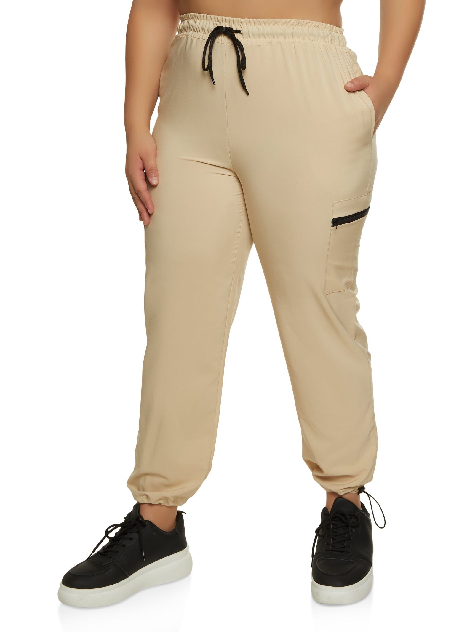 Plus Size Solid Zip Pocket Parachute Joggers sold by Rainbow