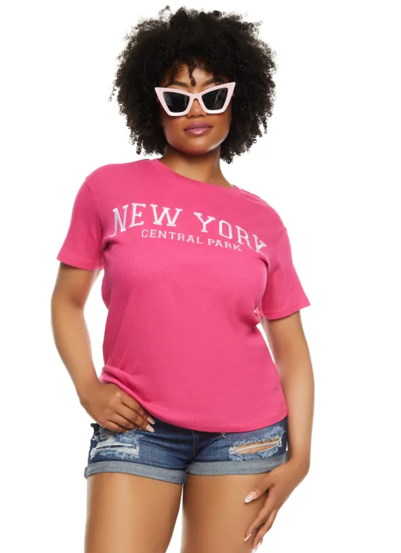 Plus Size Rib Knit New York Central Park T Shirt sold by Rainbow